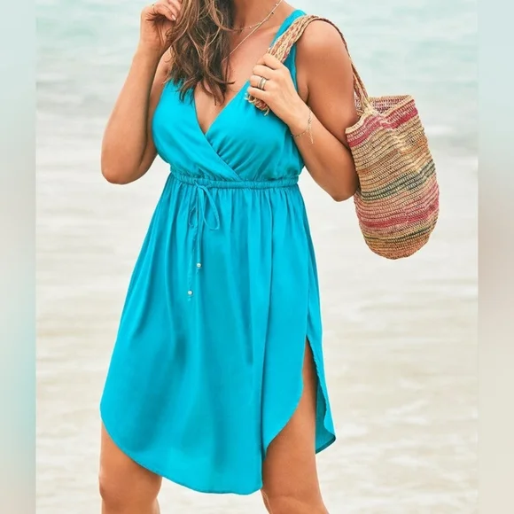 Swimsuits for All Teal Tenley Surplice Coverup Short Dress Size 18/20 - Picture 3 of 12